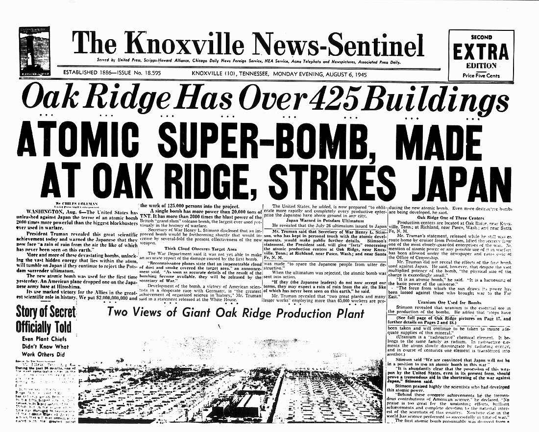 Atomic bomb newspaper front page