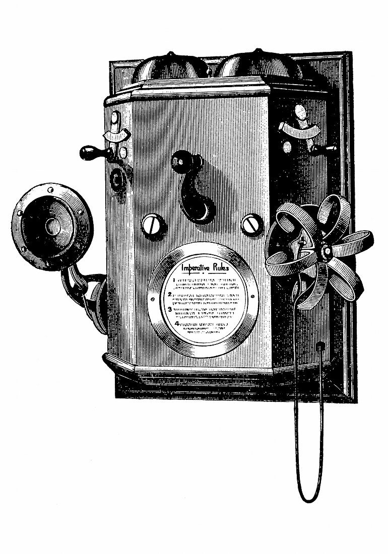Edison telephone in a wall-mounted box
