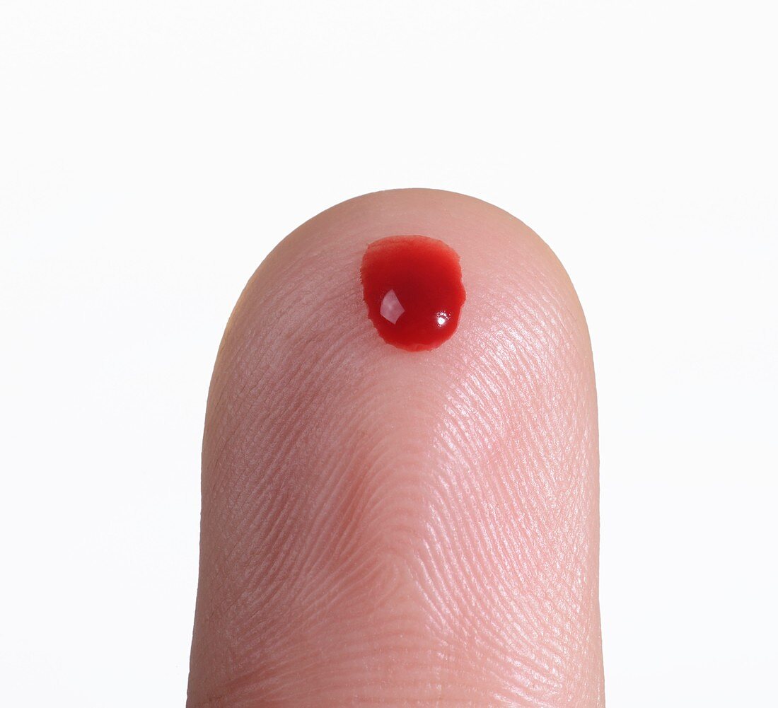 Blood droplet on finger