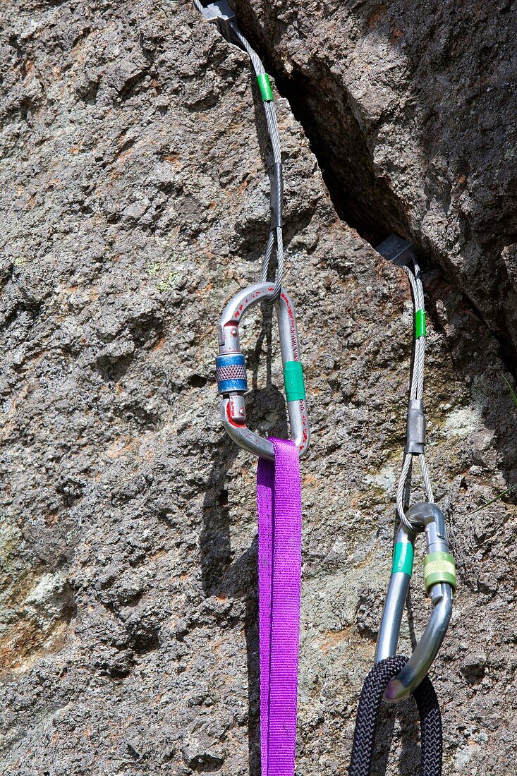 Climbing wires placed in rock