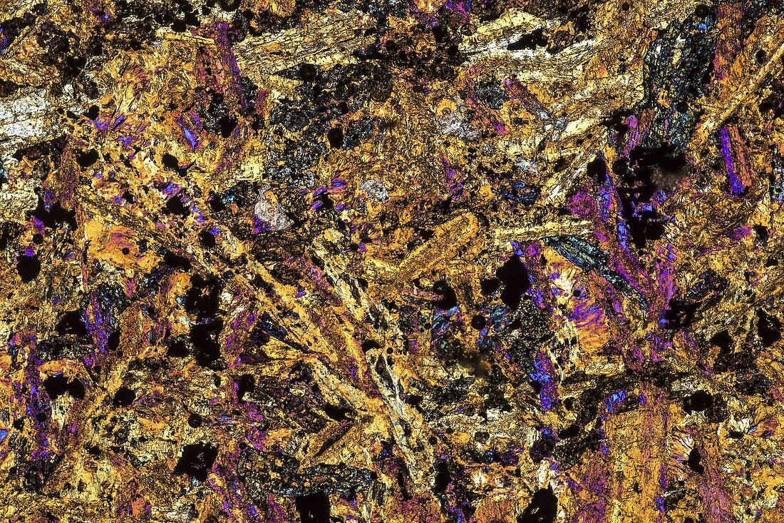 Polarised LM of thin section of gabbro