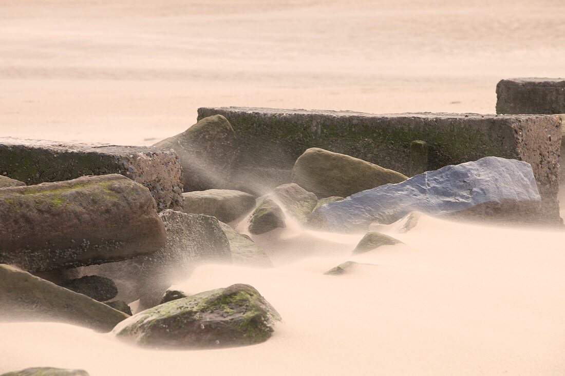Sand blowing along Talacre beach