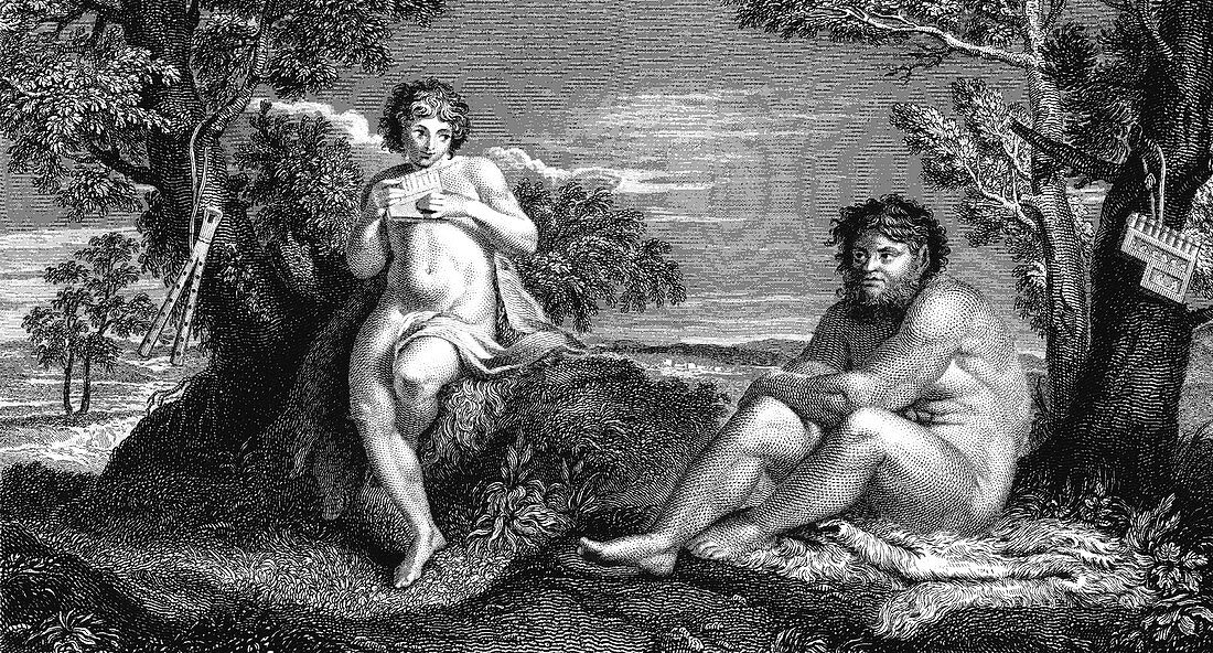 Pan and Apollo,19th Century illustration