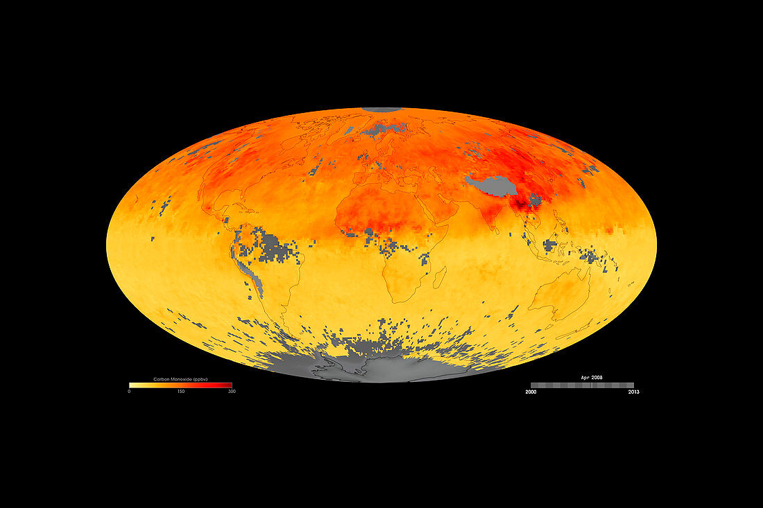 Global carbon monoxide levels,April 2008