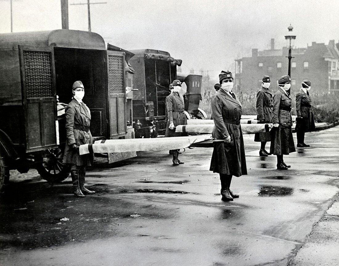 Spanish flu ambulances,1918