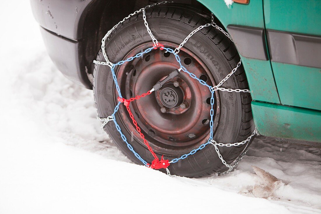 Car with snow chains