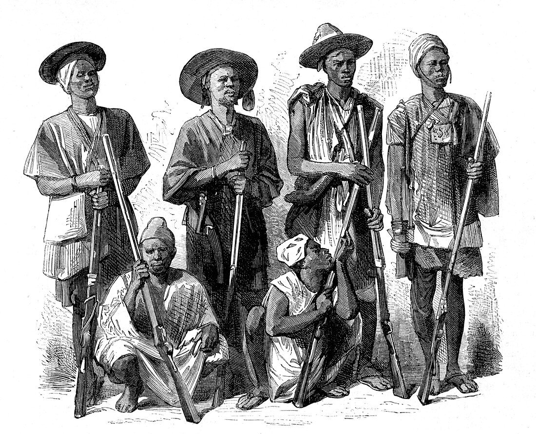 Fula hunters,19th Century illustration