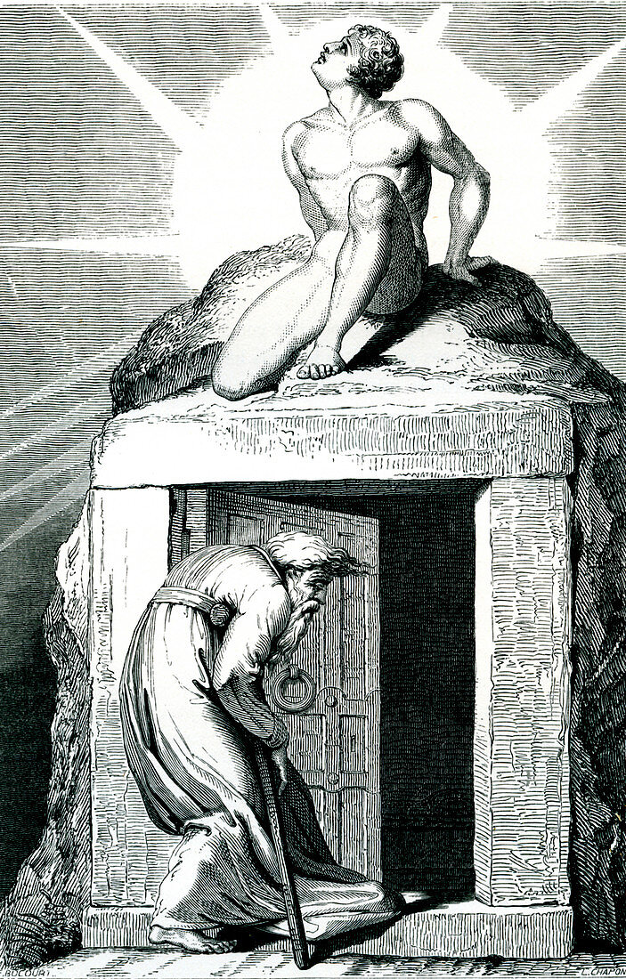 The old man at death's gate,illustration