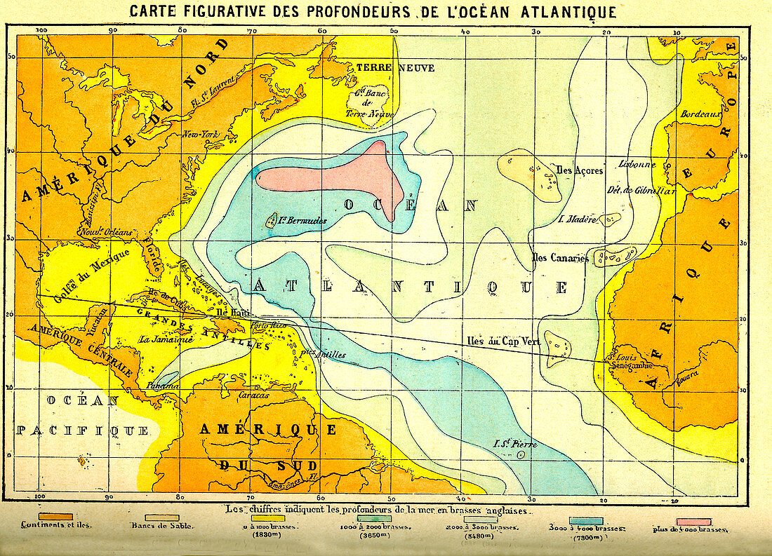 Atlantic Ocean,19th Century map