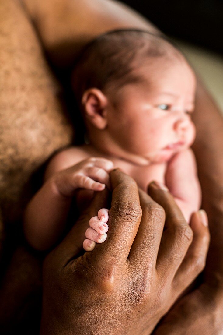 Baby boy holding his father's hand