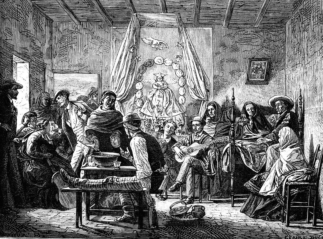 Mourning feast,Chile,illustration