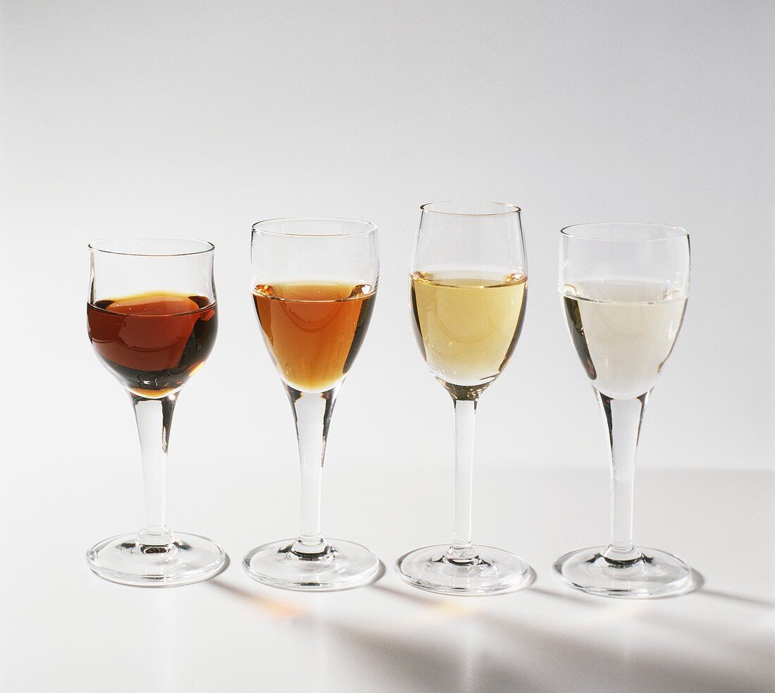 Vier Sherrysorten: Oloroso, Amontillado, Pale Cream, Fino