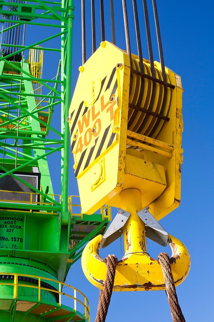 A crane hook on a 400 tonne crane