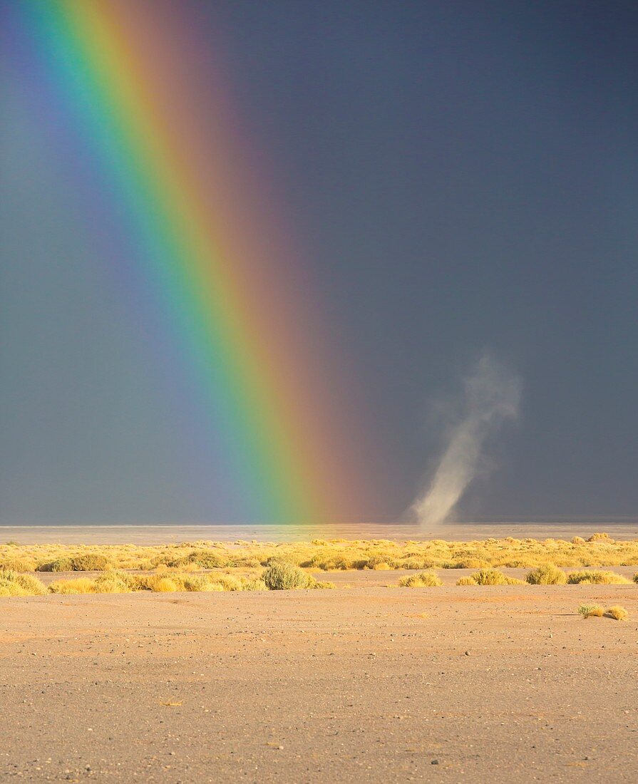 Rainbow and dust devil,Atacama,Chile
