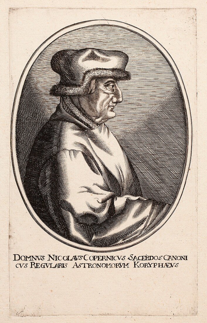 1600 engraving of old Nicolaus Copernicus