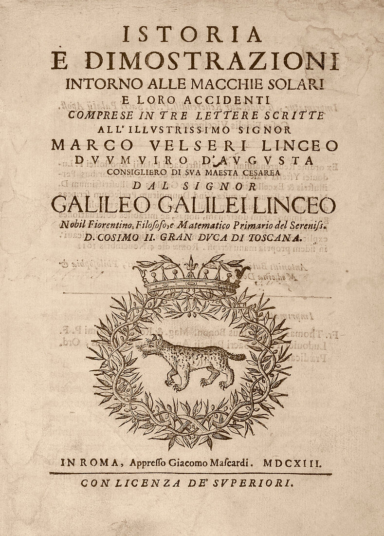 Galileo on sunspots,'Istoria' (1613)