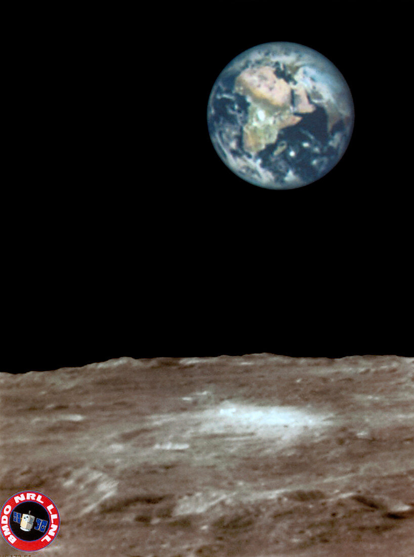 Clementine image of Earthrise over Moon