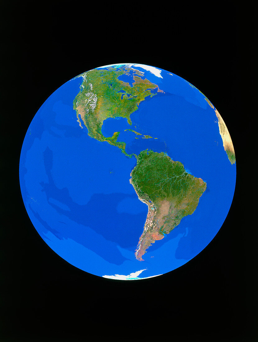 Satellite view of Earth showing N. and S. America