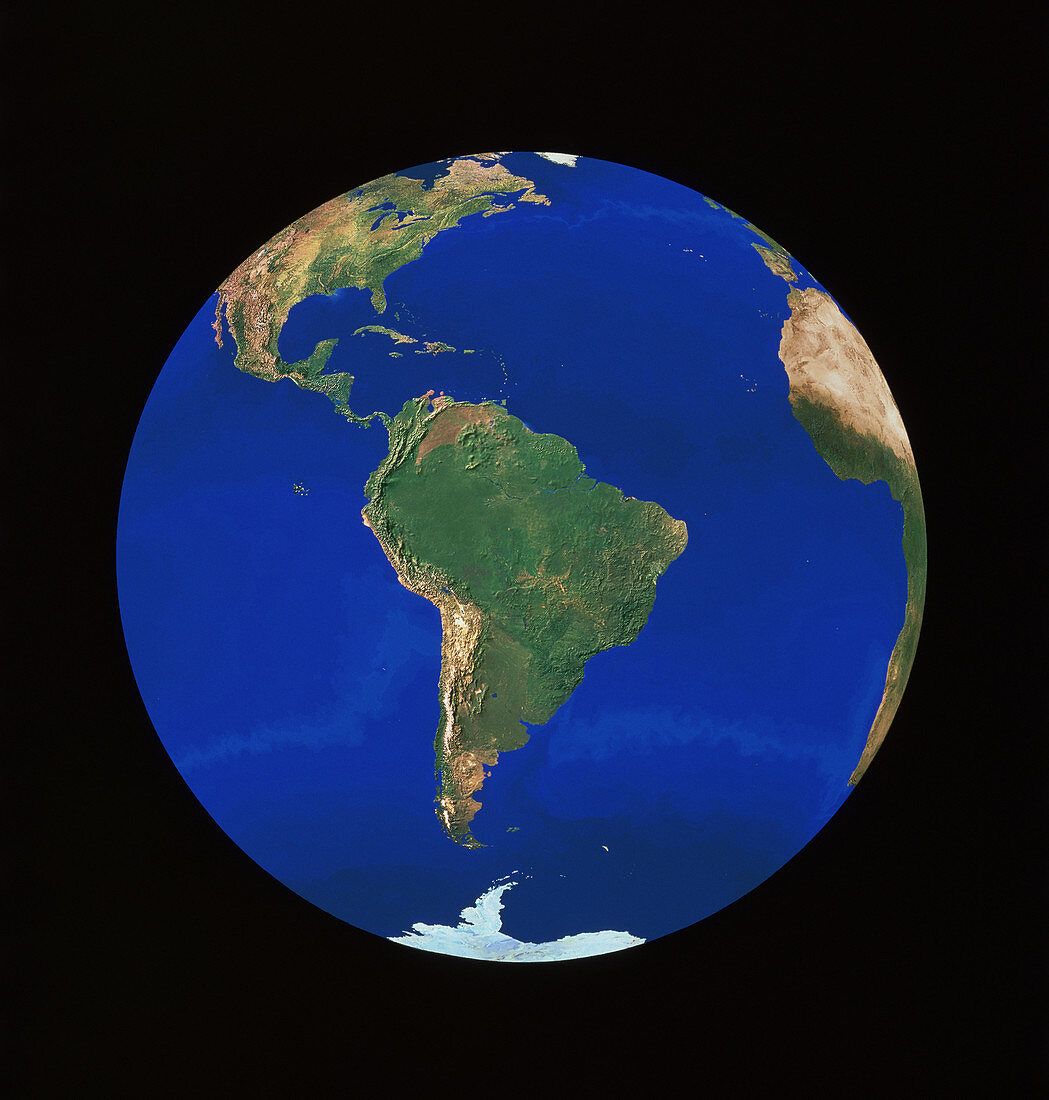 Whole Earth centred on South America