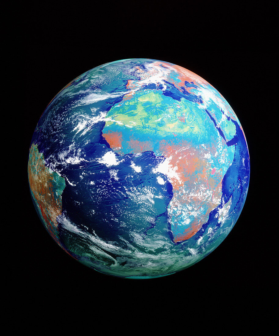 Coloured Meteosat satellite image of the Earth