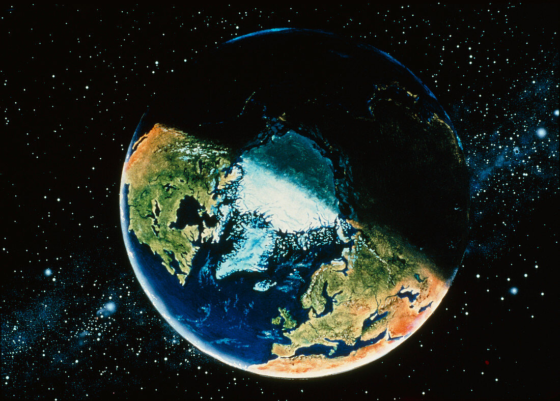 Artwork of the Earth centred on the North Pole