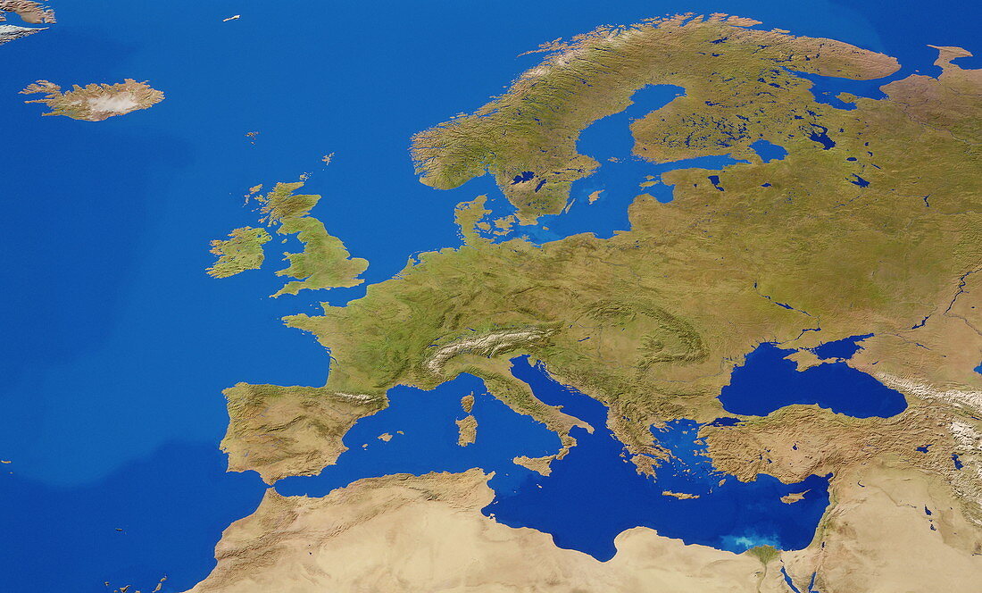 Cloudless satellite image of Europe