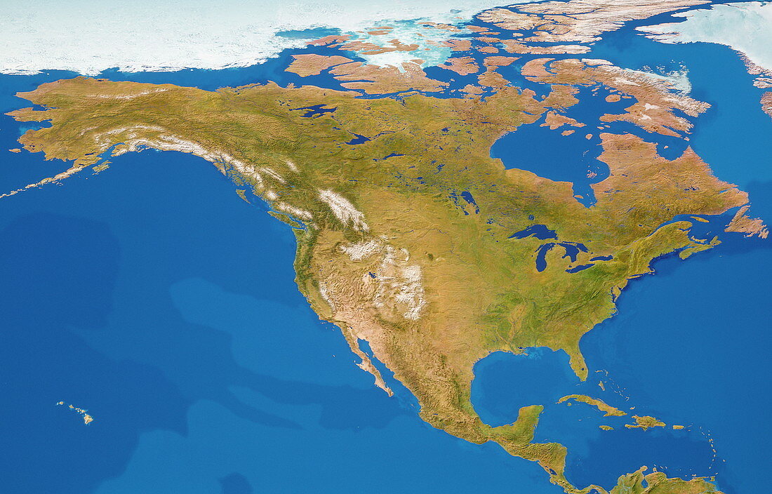 Cloudless satellite image of North America