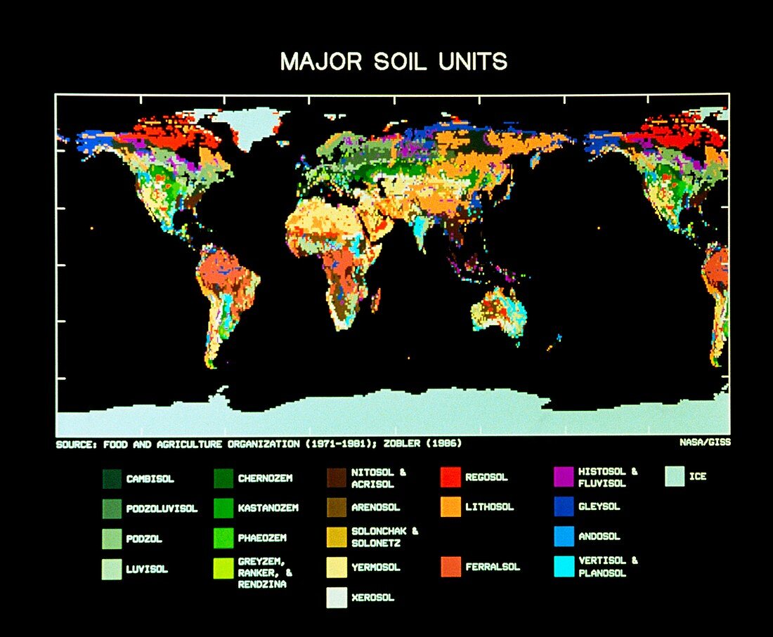 Computer map of global soil types