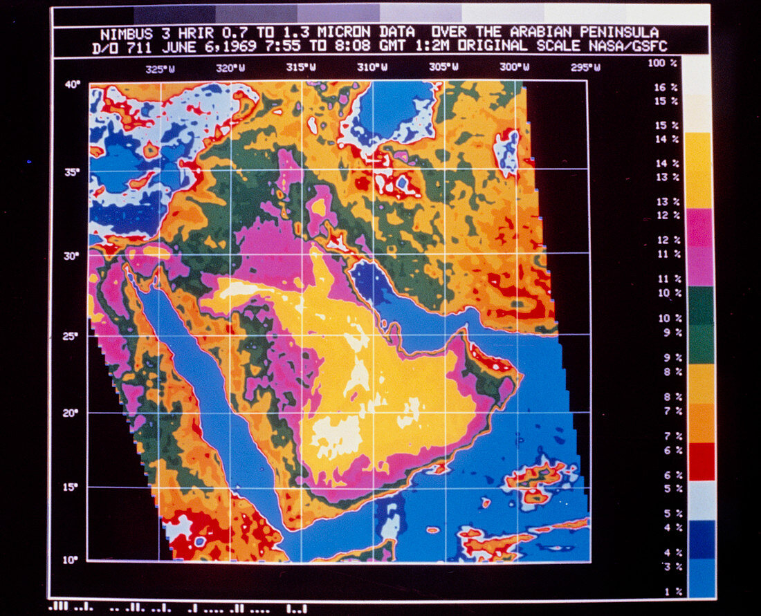 Infrared map of the Arabian peninsula