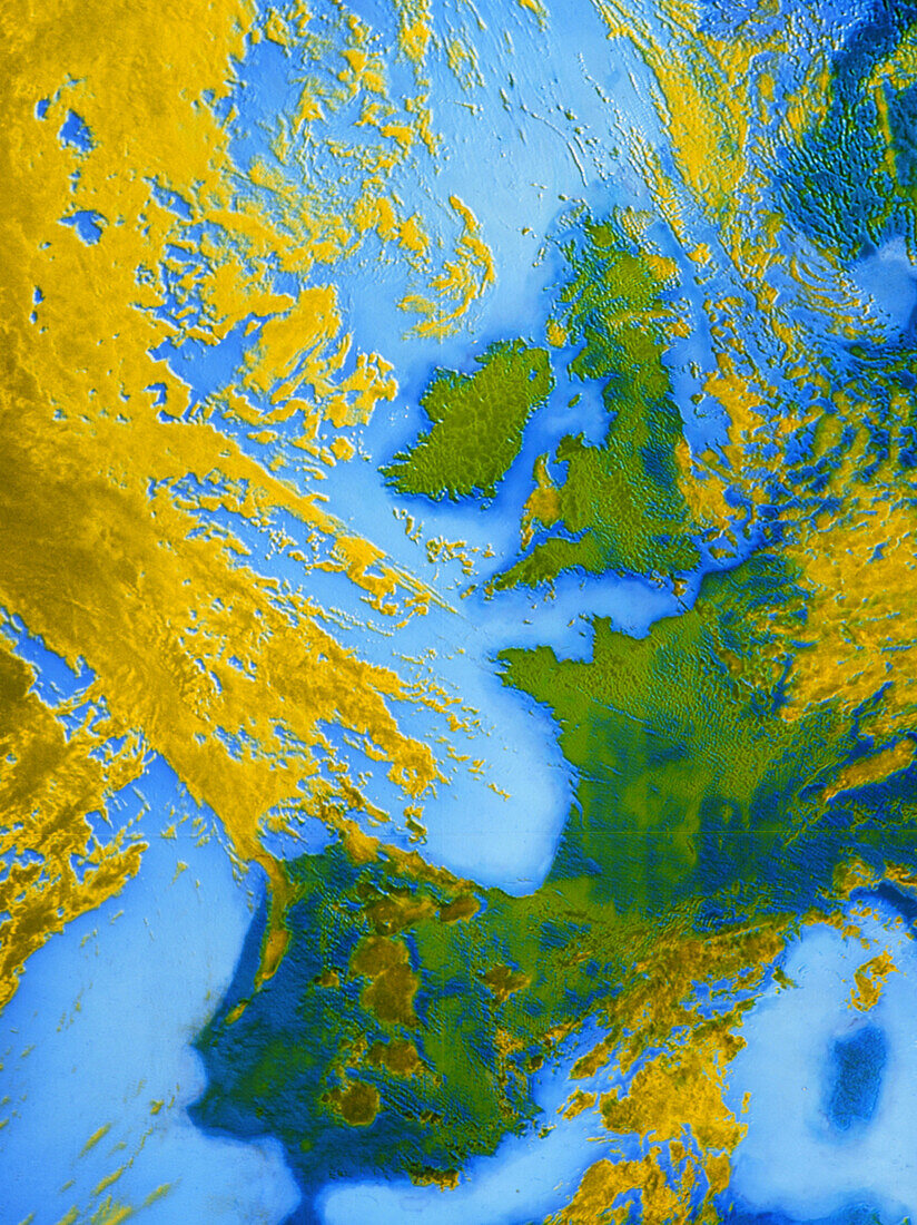 False-col Satellite photo of Western Europe