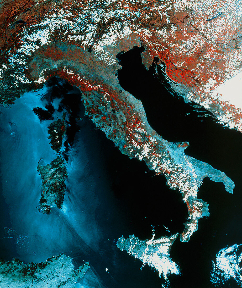 Infrared satellite image of Italy