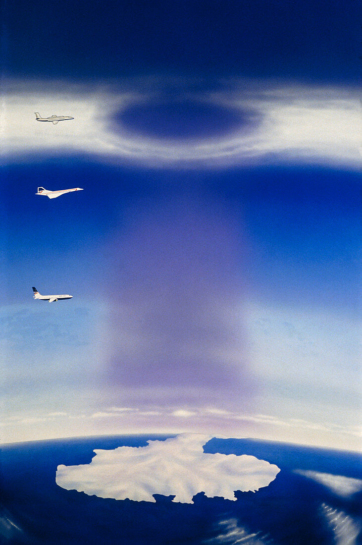 Artwork of ozone hole over Antarctica