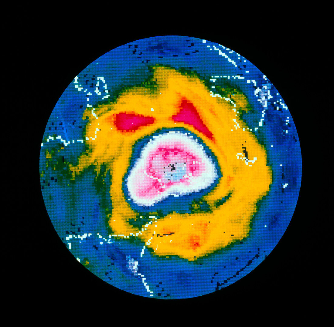 Map of Antarctic ozone hole 1987