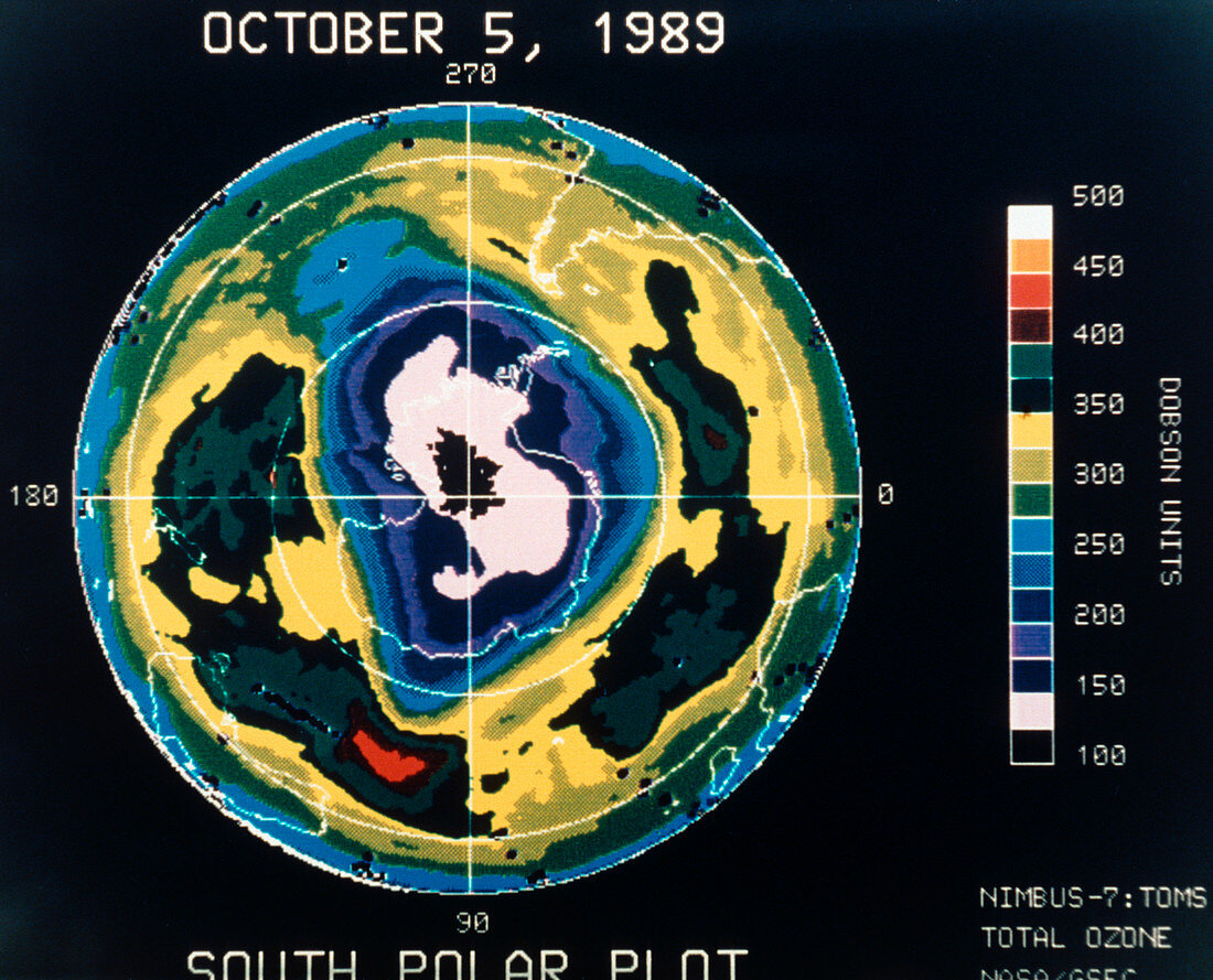 Nimbus 7 TOMS Ozone Map of Antarctica,Oct 5 1989