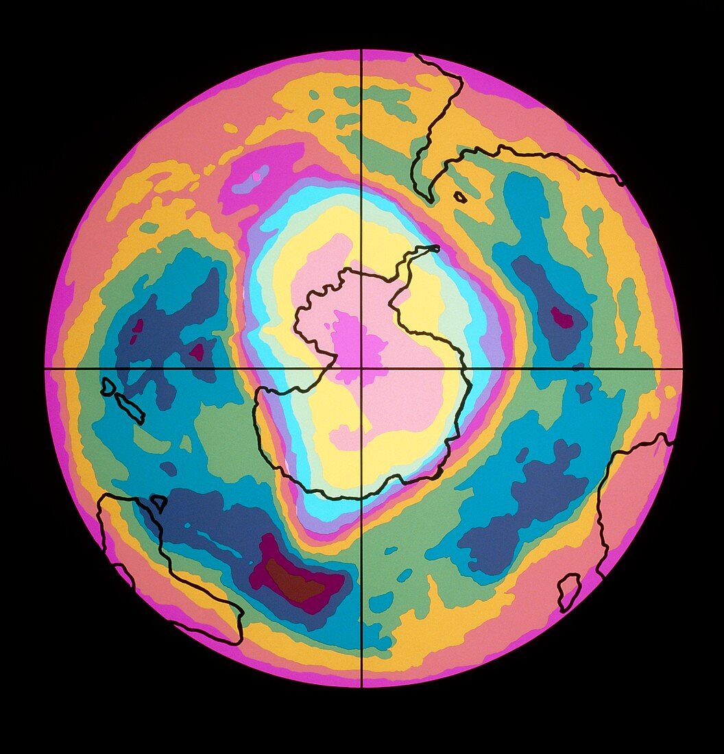 Satellite map of Antarctic ozone hole,5/10/89