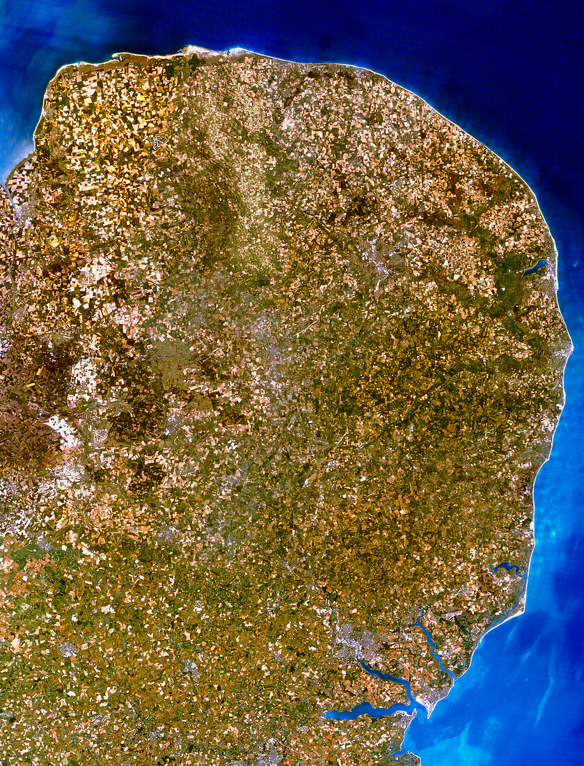 True-colour satellite image of East Anglia,UK