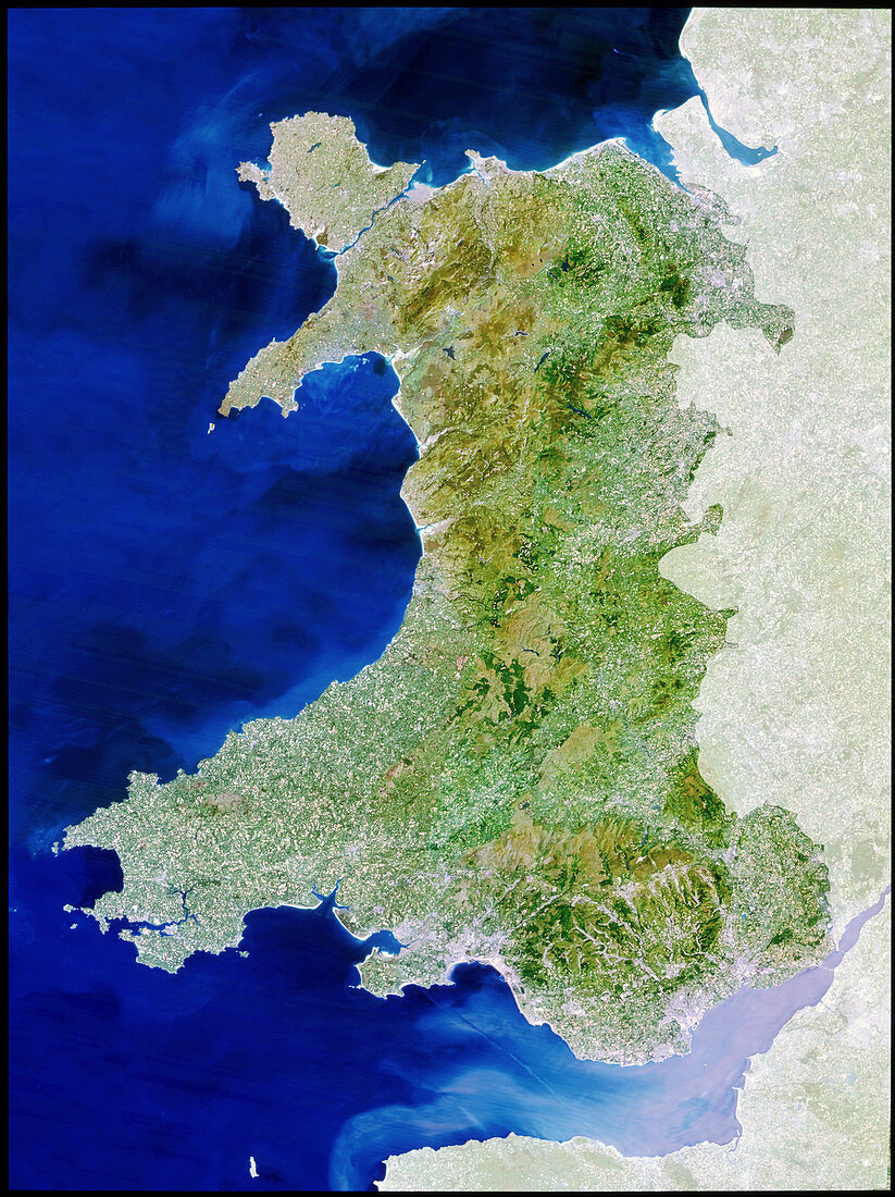 True colour satellite image of Wales