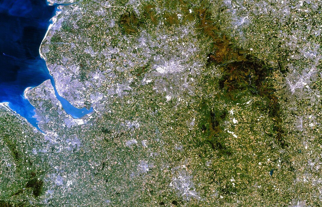 Satellite image of Liverpool and Manchester,UK