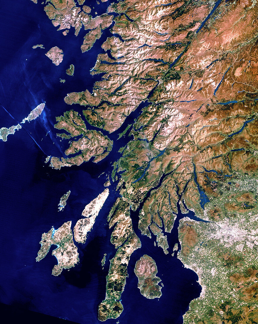 True-colour satellite image of western Scotland
