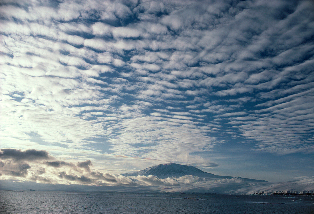 Altocumulus cloud cover over Mt Erebus volcano