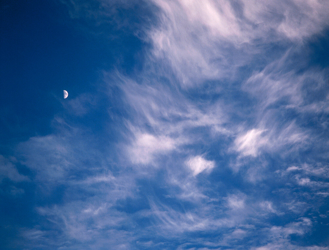 Moon and cirrus clouds,Nepal