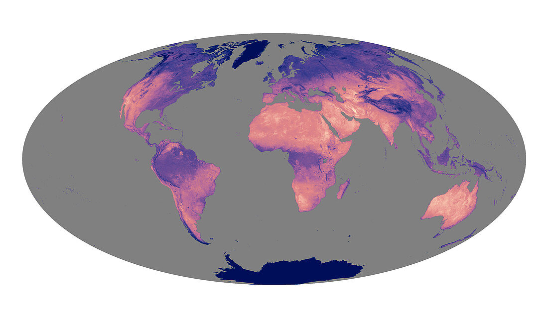 Hottest land surface temperatures