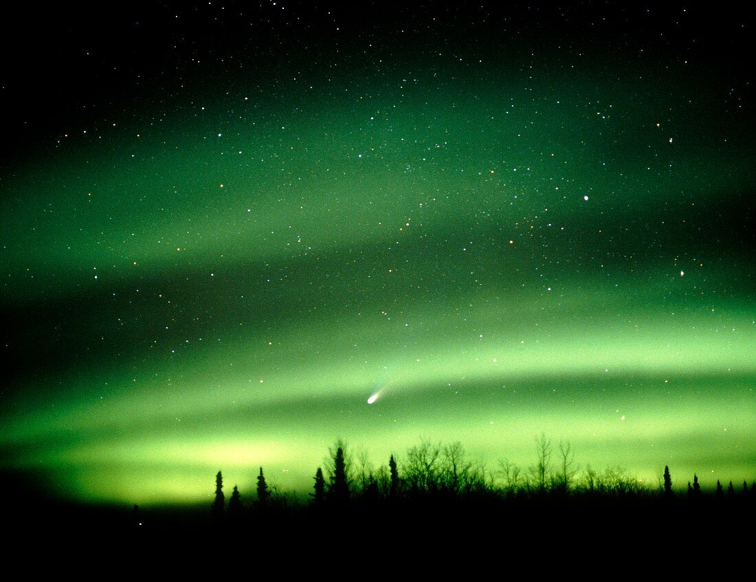 Aurora Borealis or northern lights,with comet