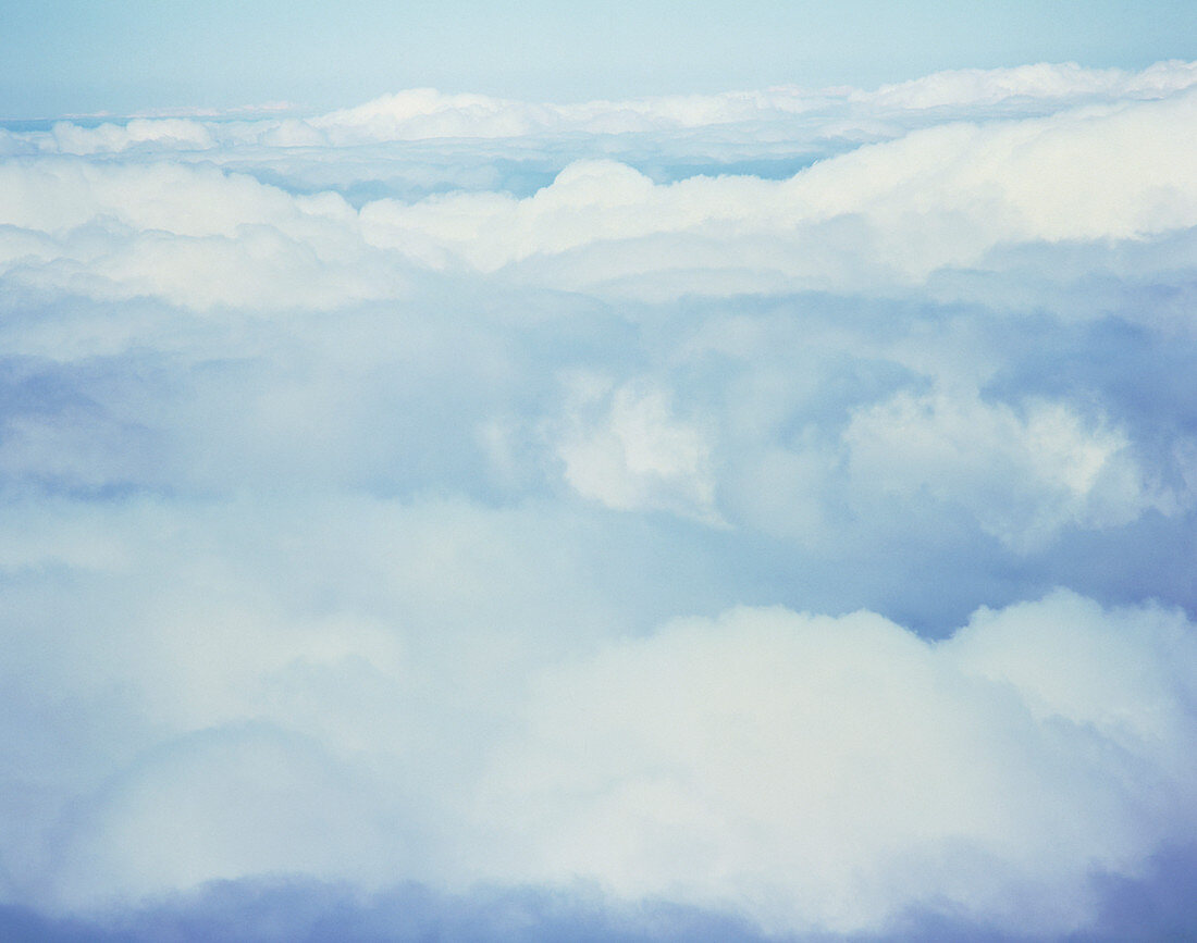 Aerial view of the tops of cumulus clouds