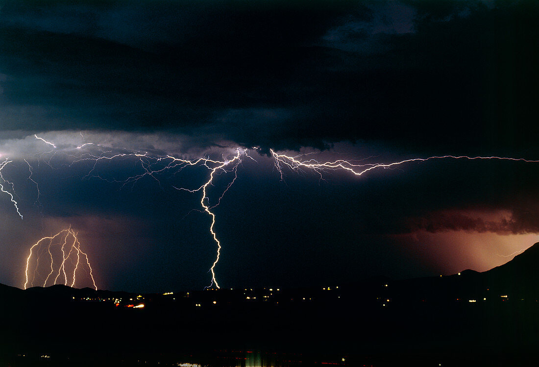 Lightning strikes at night,near Tucson,USA