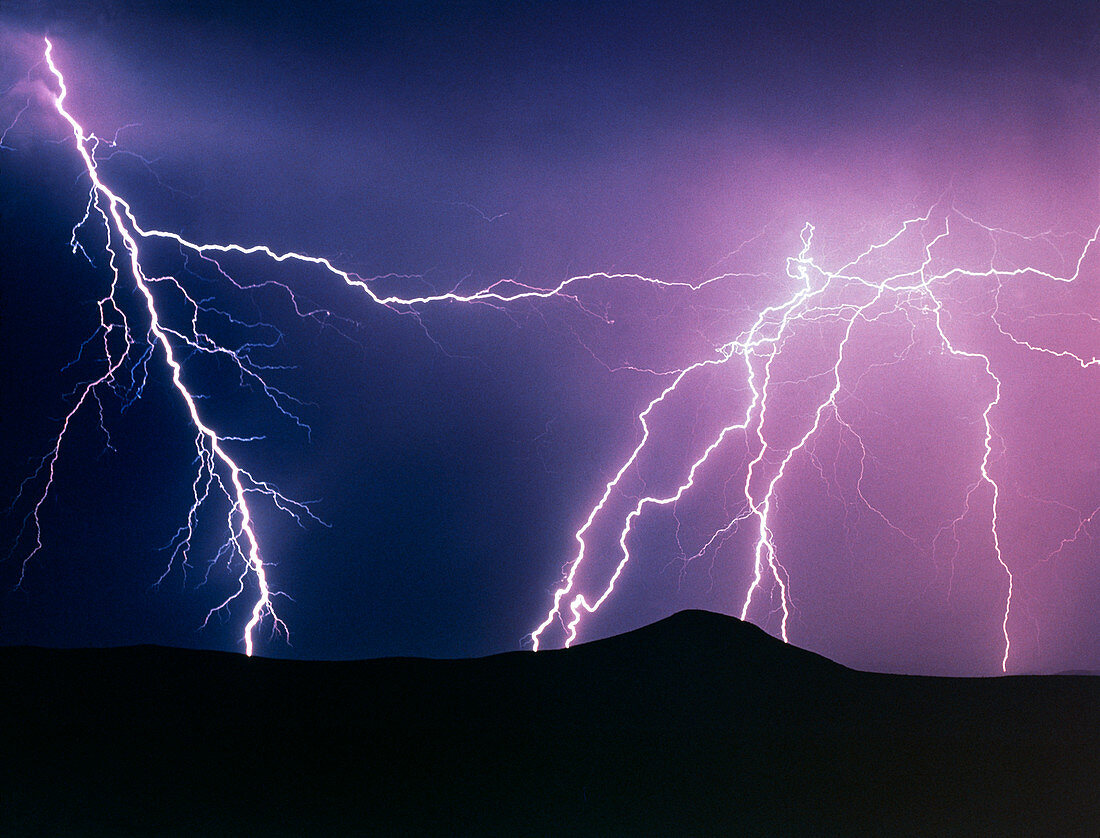 Lightning strikes at night,New Mexico,USA