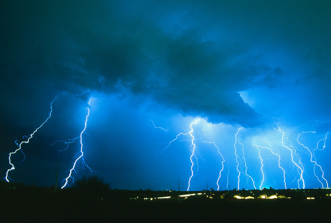 Lightning strikes at night in Bisbee,Arizona,USA