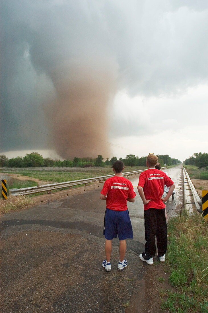 Stormchasers watching a tornado