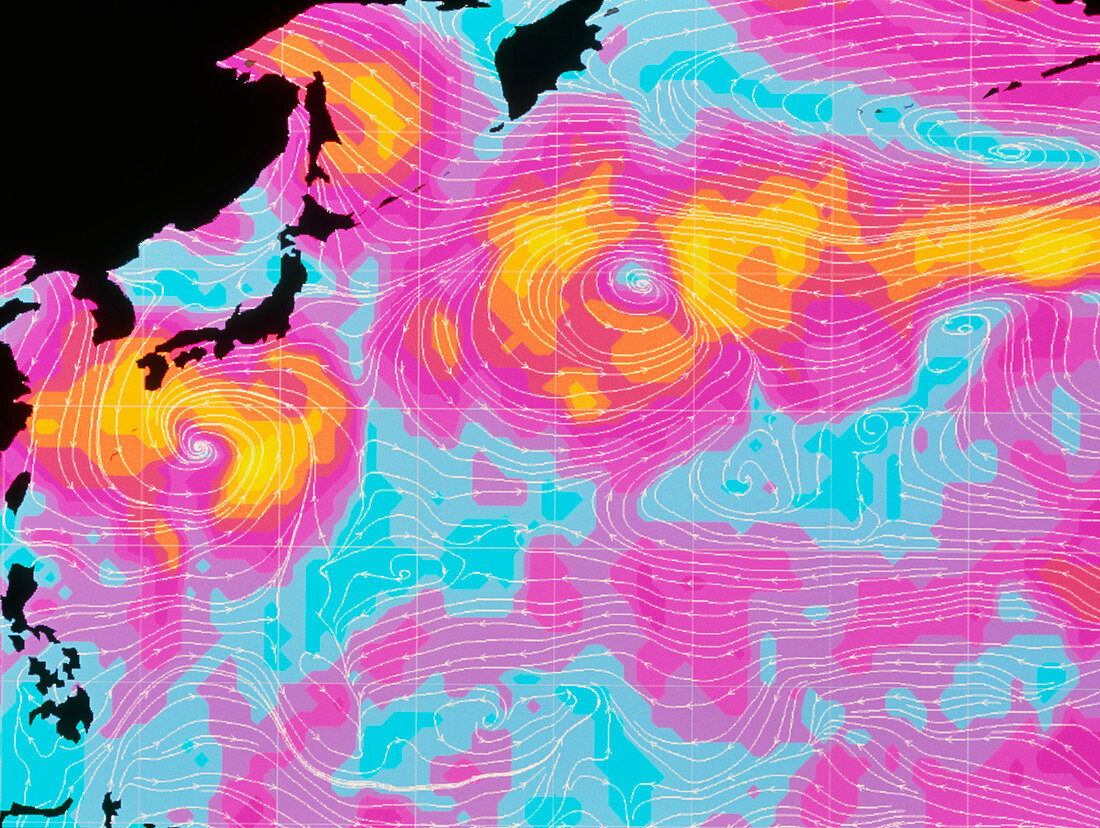 NSCAT image showing typhoons near Japan