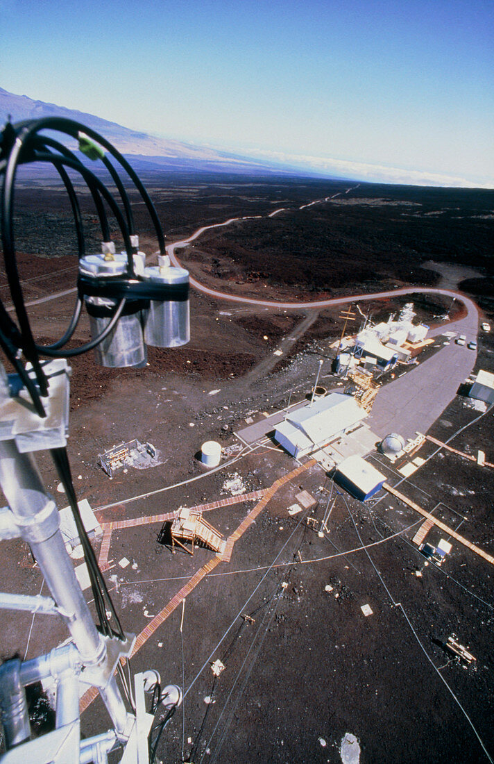 Aerial view of NOAA monitoring lab on Mauna Loa